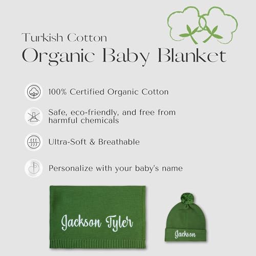 Personalized Baby Blanket, 100% Organic Certified Cotton, Customized Swaddle Blanket with Name, Receiving Blankets for Boys and Girls, Perfect Custom Gifts for Newborns, Kids and Baby Showers