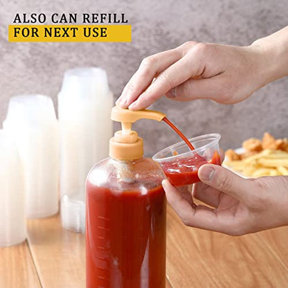 VITEVER [120 Sets - 3.25 oz ] Portion Cups With Lids, Small Plastic Containers with Lids, Airtight and Stackable Souffle Cups, Jello Shot Cups, Sauce Cups, Condiment Cups for Lunch, Party, Trips