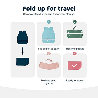 Tiny Twinkle Mess Proof Baby Bib - Waterproof & Lightweight Baby-Led Weaning Apron | 100% Recycled Polyester, Easy Clean & Machine Washable (Green Checkers, Large 2-4 Years)