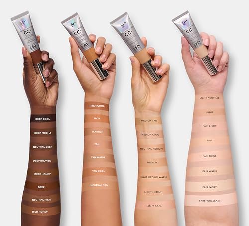IT Cosmetics CC+ Cream - Full-Coverage Foundation With SPF 50, Color Corrector & Anti-Aging Serum, Formulated With Niacinamide & Hyaluronic Acid, Natural Finish, For All Skin Types, 1.08 fl oz
