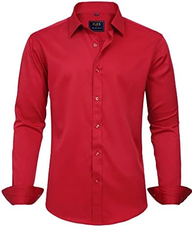 J.VER Men's Dress Shirts Solid Long Sleeve Stretch Wrinkle-Free Formal Shirt Business Casual Button Down Shirts