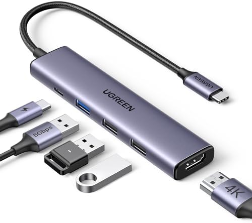 UGREEN Revodok 105 USB C Hub 5 in 1 Multiport Adapter 4K HDMI, 100W Power Delivery, 3 USB-A Data Ports, USB C Dongle for MacBook Pro/Air, iPad Pro, iMac, iPhone 15 Pro/Pro Max, XPS, Thinkpad
