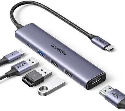 UGREEN Revodok 105 USB C Hub 5 in 1 Multiport Adapter 4K HDMI, 100W Power Delivery, 3 USB-A Data Ports, USB C Dongle for MacBook Pro/Air, iPad Pro, iMac, iPhone 15 Pro/Pro Max, XPS, Thinkpad