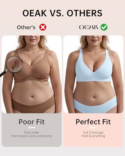 OEAK Womens Deep V Bras Wireless Comfortable Bra Supportive No Underwire Bras Tshirt Push Up Bralettes Plunge Seamless Bra