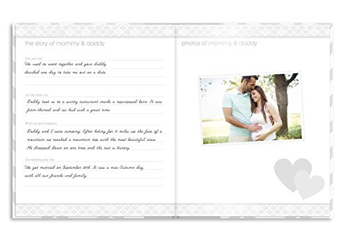 Pearhead First 5 Years Chevron Baby Memory Book, Clean-Touch Safe Ink Pad for Baby’s Handprint or Footprint, Gender Neutral Milestone And Pregnancy Gray
