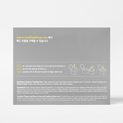 MEDIHEAL Teatree Trouble Facial Toner Pads with Tea Tree & Lactobacillus - Calming & Soothing for Sensitive & Acne Prone Skin - Vegan Face Gauze, 100 Pads