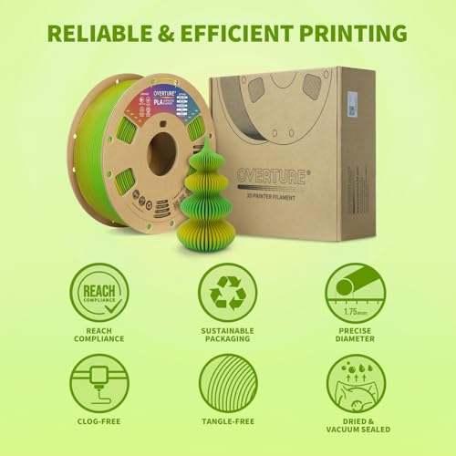 OVERTURE Rainbow PLA Filament 1.75mm, Neatly Wound 3D Printer Filament 1kg Spool (2.2lbs), Dimensional Accuracy +/- 0.02 mm, Fit Most FDM 3D Printers (Avocado)