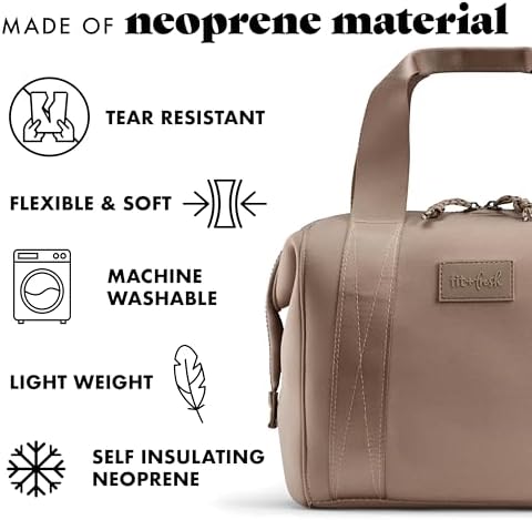 Fit & Fresh Neoprene Like Lunch Bag For Women, Insulated Womens Lunch Bag For Work, Tear & Stain Resistant Large Lunch Box With Containers and Ice, Machine Washable Remi Lunch Bag, Taupe
