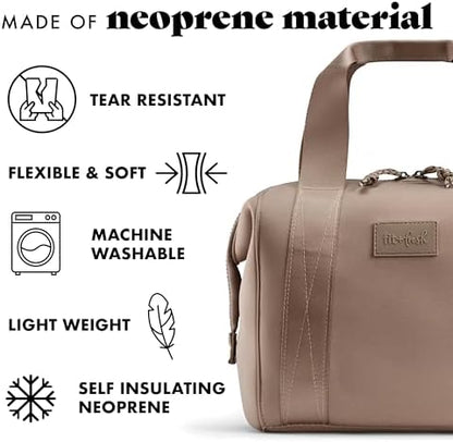 Fit & Fresh Neoprene Like Lunch Bag For Women, Insulated Womens Lunch Bag For Work, Tear & Stain Resistant Large Lunch Box With Containers and Ice, Machine Washable Remi Lunch Bag, Taupe