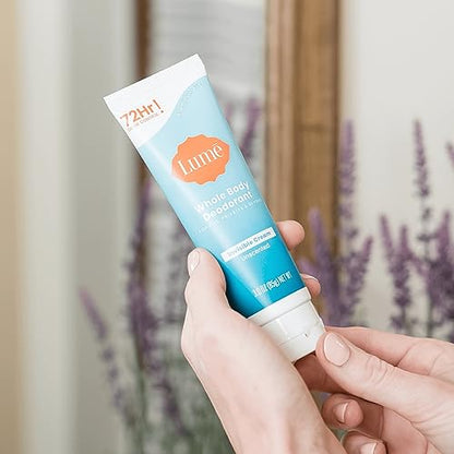 Lume Whole Body Deodorant - Invisible Cream Tube - 72 Hour Odor Control - Aluminum Free, Baking Soda Free, Skin Safe - 3.0 ounce (Unscented)