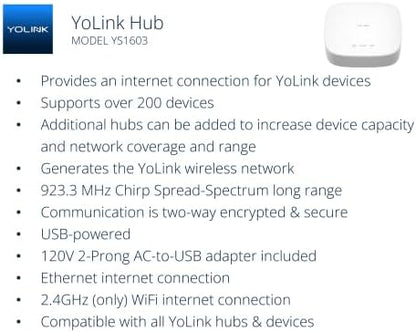 YoLink Smart Home Starter Kit: Hub & Water Leak Sensor 4-Pack, SMS/Text, Email & Push Notifications, LoRa Up to 1/4 Mile Open-Air Range, w/Alexa, IFTTT, Home Assistant