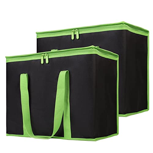 Bodaon 2-Pack Insulated Pizza Delivery Bags, X-Large Reusable Grocery Shopping Bags, Black with Green Edge