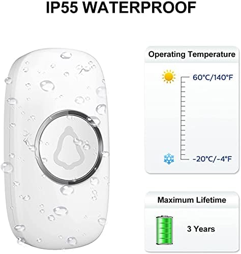 SECRUI Wireless Doorbell, Waterproof Door Bell Ringer Wireless 1000ft Range, 2 Remote Buttons Different Tones, 58 Chimes 5 Volume Levels LED Flash, Door Bells & Chimes for Home/Classroom/Office