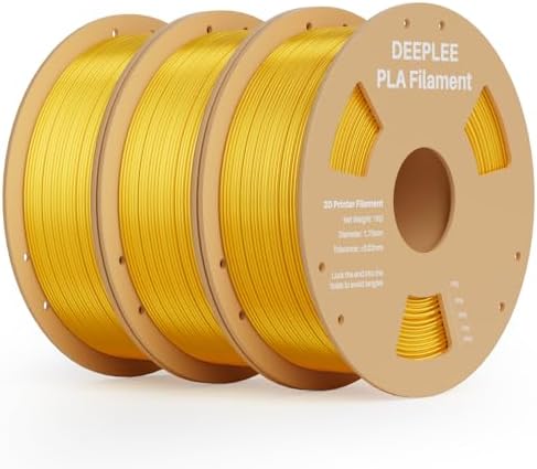 DEEPLEE Silk PLA 3D Printer Filament 1.75mm 3kg, Silk Gold PLA, Dimensional Accuracy +/-0.02mm, Smooth & Shiny Texture, Multi Color 3D Printing Filament