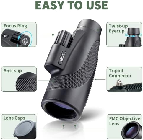 Gosky Titan 12X50 Monocular Telescope with Smartphone Holder - Waterproof Fog-Proof Shockproof Scope BAK-4 Prism FMC for Bird Watching Hunting Camping Traveling Wildlife Scenery