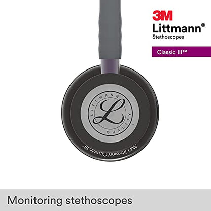 3M Littmann Classic III Monitoring Stethoscope, 5873, More Than 2X as Loud, Weighs Less, Stainless Steel Smoke-Finish Chestpiece, Grey Tube, 27" Violet Gray Stem, and Smoke Headset