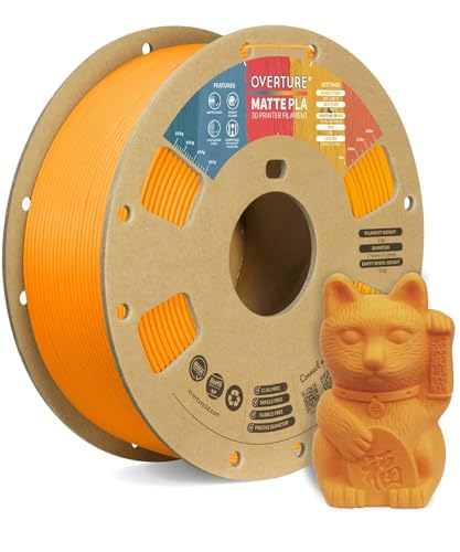 OVERTURE Matte PLA 3D Printer Filament 1.75mm, Matt Surface & Low Warping Filament 1kg Spool (2.2 lbs), Accuracy +/- 0.02 mm, Fit Most FDM Printers (Matte Orange)