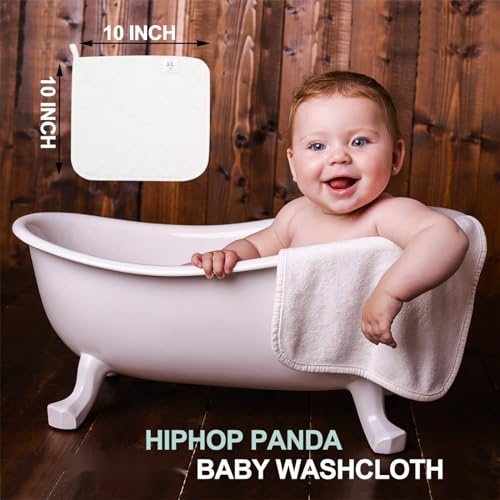 HIPHOP PANDA Baby Washcloths, Rayon Made from Bamboo - 2 Layer Ultra Soft Absorbent Newborn Bath Face Towel - Reusable Baby Wipes for Delicate Skin - White, 30 Pack