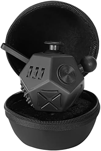 PILPOC theFube Fidget Cube with 12 Sides - Handy Anxiety Toys for Kids and Adults - Fidget Dice for Stress Relief & Focus - Anti Stress Cube for ADHD, ADD, with Carry Case Black