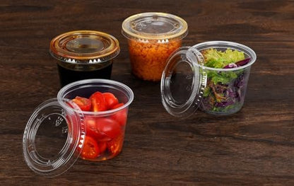 EDI [5.5 OZ, 100 Sets] Clear Disposable Plastic Portion Cups with Leakproof Lids | Jello Shot Condiment and Dipping Sauce Cups | Souffle Cups | BPA Free | Recyclable