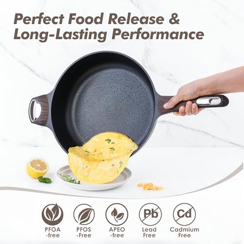 SENSARTE Nonstick Frying Pan Skillet with Lid, 12 Inch Large Deep Frying Pan, 5 Qt Non Stick Saute Pan with Cover, Induction Pan, Healthy Non Toxic Cooking Pan with Helper Handle, PFOA PFOS Free