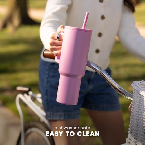 Simple Modern 40 oz Trek Tumbler with Handle and Straw Lid | Cup Holder Friendly Insulated Stainless Steel Travel Mug | Midnight Black