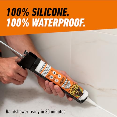 Gorilla Waterproof Caulk & Seal Silicone Sealant, 10oz Cartridge (Pack of 2) - White Caulking Sealant for Kitchen, Window, Bath, Marine, Door and More