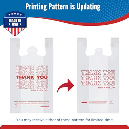 Fuxury 1000 Count Thank You Plastic Bags (12" x 6.5" x 21") White, T-shirt, Grocery, Take Out, To Go, Retail Shopping Bags in Bulk (Made in USA)