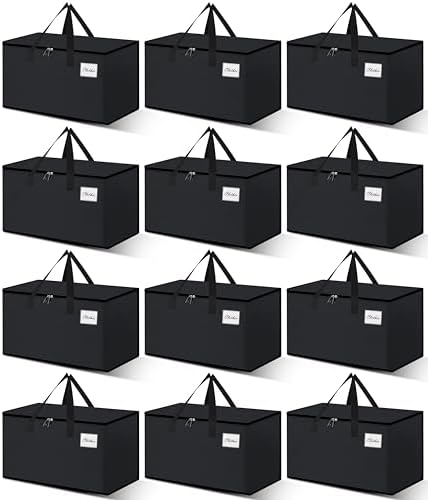 Heavy Duty Moving Bags - Extra Large Packing Bags and Storage Totes, Collapsible and Foldable Option for Moving and Storage, Black, 125 L - 12 Pack