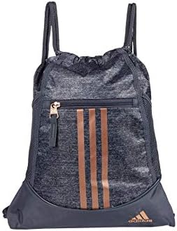adidas Alliance Sackpack, Drawstring Backpack, Lightweight Small Gym Bag for Women and Men, Jersey Onix Grey/Rose Gold, One Size