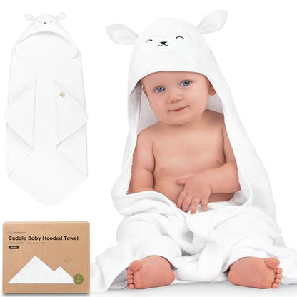 KeaBabies Hooded Baby Towel for Newborn - Viscose Derived from Bamboo Large Baby Bath Towels with Hood for Boys, Girls, Toddler, Extra Absorbent & Soft Newborn Bath Essentials (Lamb)