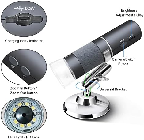 Ninyoon 4K WiFi Microscope for iPhone Android PC, 50-1000X USB Digital Microscope Wireless Super HD Endoscope Camera Compatible with All Cellphones iPad Android Tablet Windows Mac Chrome Linux