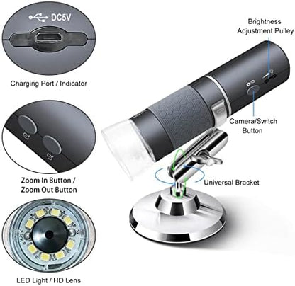Ninyoon 4K WiFi Microscope for iPhone Android PC, 50-1000X USB Digital Microscope Wireless Super HD Endoscope Camera Compatible with All Cellphones iPad Android Tablet Windows Mac Chrome Linux