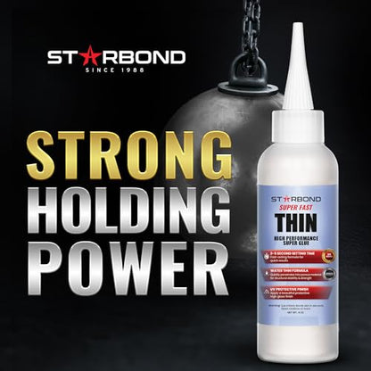 Starbond Super Fast Thin, Premium Instant CA (Cyanoacrylate Adhesive) Super Glue Plus Extra Cap and Microtips, (for Woodturning, Pen Turning, Hobby, Stabilizing, Finish, Inlay) (4 Ounce)