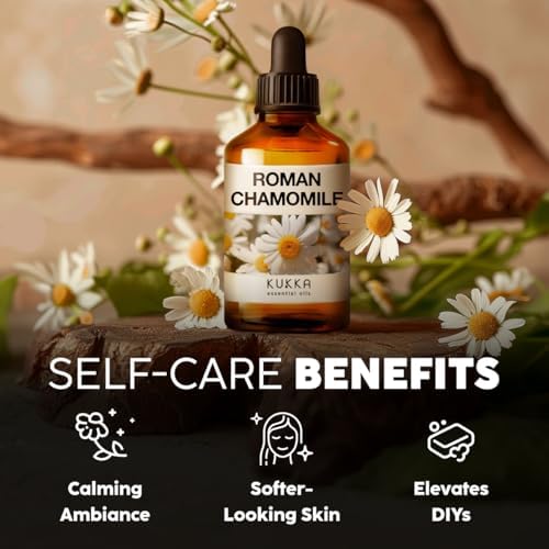 KUKKA Roman Chamomile Essential Oil for Tranquil Retreats and Peaceful Relaxation - Roman Chamomile Essential Oil 4 Oz - Soothing, Comforting and Calming - 100% Authentically Sourced Premium Oils