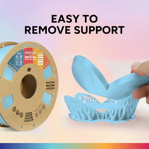 OVERTURE Matte PLA 3D Printer Filament 1.75mm, Matt Surface & Low Warping Filament 1kg Spool (2.2 lbs), Accuracy +/- 0.02 mm, Fit Most FDM Printers (Matte Light Blue)