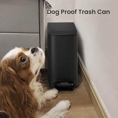 Cesun Small Bathroom Trash Can with Lid Soft Close, Step Pedal, 6 Liter / 1.6 Gallon Stainless Steel Garbage Can with Removable Inner Bucket, Anti-Fingerprint Finish (Matt Black)
