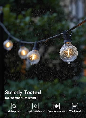 Brightown LED Outdoor String Light, 100 Feet Patio Lights with 52 Edison Shatterproof Bulbs(2 Spare), UL Listed Waterproof Outside Lights for Backyard Balcony Party Xmas Decor, E12 Base, Connectable