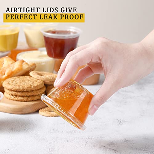 VITEVER [120 Sets - 4 oz ] Portion Cups With Lids, Small Plastic Containers with Lids, Airtight and Stackable Souffle Cups, Jello Shot Cups, Sauce Cups, Condiment Cups for Lunch, Party, Trips
