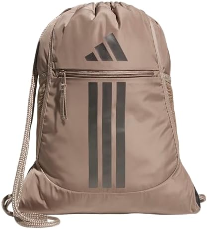 adidas Alliance Sackpack, Drawstring Backpack, Lightweight Small Gym Bag for Women and Men, Chalky Brown/Gunmetal, One Size