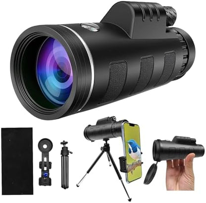 Monocular Telescope,80x100 HD High Powered Monoculars for Adults with Smartphone Adapter Tripod,Monocular for Hunting Wildlife Bird Watching Travel Camping Hiking,BAK4 Prism FMC Lens,Waterproof