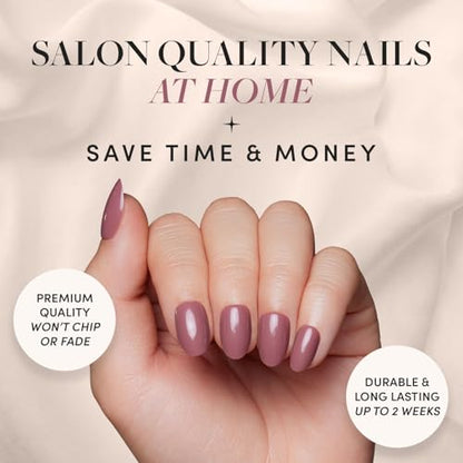 Glamnetic Press On Nails - Fall Mauve | Opaque Muted Blush Mauve Short Oval False Nails, Reusable Stick On Fake Nails with Glue | Salon Quality | 15 Sizes - 30 Nail Kit