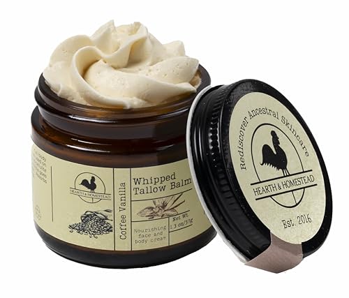 Handmade Whipped Tallow Balm (Coffee Vanilla) - Organic Body Butter with Infused Olive Oil - 1.3 oz …