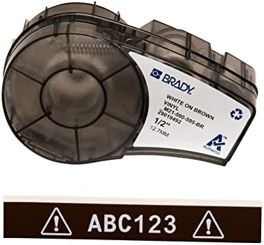 Brady Authentic (M21-500-595-BR) All-Weather Vinyl Label for Indoor/Outdoor ID, Lab and Equipment Labeling, White on Brown- ForM210, M210-LAB, M211, BMP21-PLUS and BMP21-LAB Printers, .5" W, 21' L