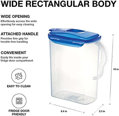 LocknLock Aqua Fridge Door Water Jug with Handle BPA Free Plastic Pitcher with Flip Top Lid Perfect for Making Teas and Juices, 3 Quarts, Blue