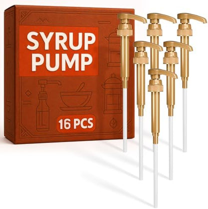 16 PCs Coffee Syrup Dispenser Pump – 9.25" Closed/11.54" Open Coffee Syrup Dispenser Pump – Fits Various 25.4 oz Bottles, Lock Mechanism, Easy Cleanup, Suitable for Liquids, Sauces & Pastes
