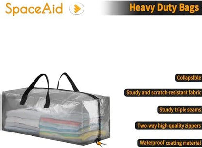 SpaceAid Heavy Duty Moving Bags, Extra Large Storage Totes W/Backpack Straps Strong Handles & Zippers, Alternative to Moving Boxes, Packing & Moving Supplies, Clear (8 Pack)