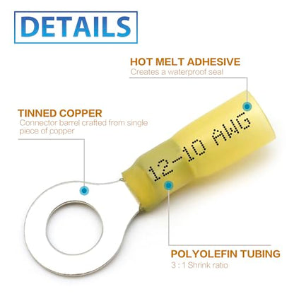 600Pcs Heat Shrink Wire Connectors Electrical Kit - Oiojuct Marine Automotive Crimp Terminals Assortment, Waterproof Ring Fork Spade Electrical Butt Connector