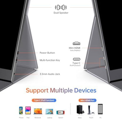 15.6inch Portable Monitor,1080P USB-C HDMI Second External Monitor for Laptop,PC,Mac Phone,PS,Xbox,Swich,IPS Ultra-Thin Zero Frame Gaming Display/Premium Smart Cover