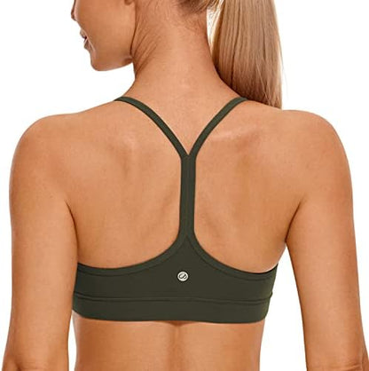 CRZ YOGA Butterluxe Womens Y Back Sports Bra - Padded Racerback Low Impact Spaghetti Thin Strap Workout Yoga Top
